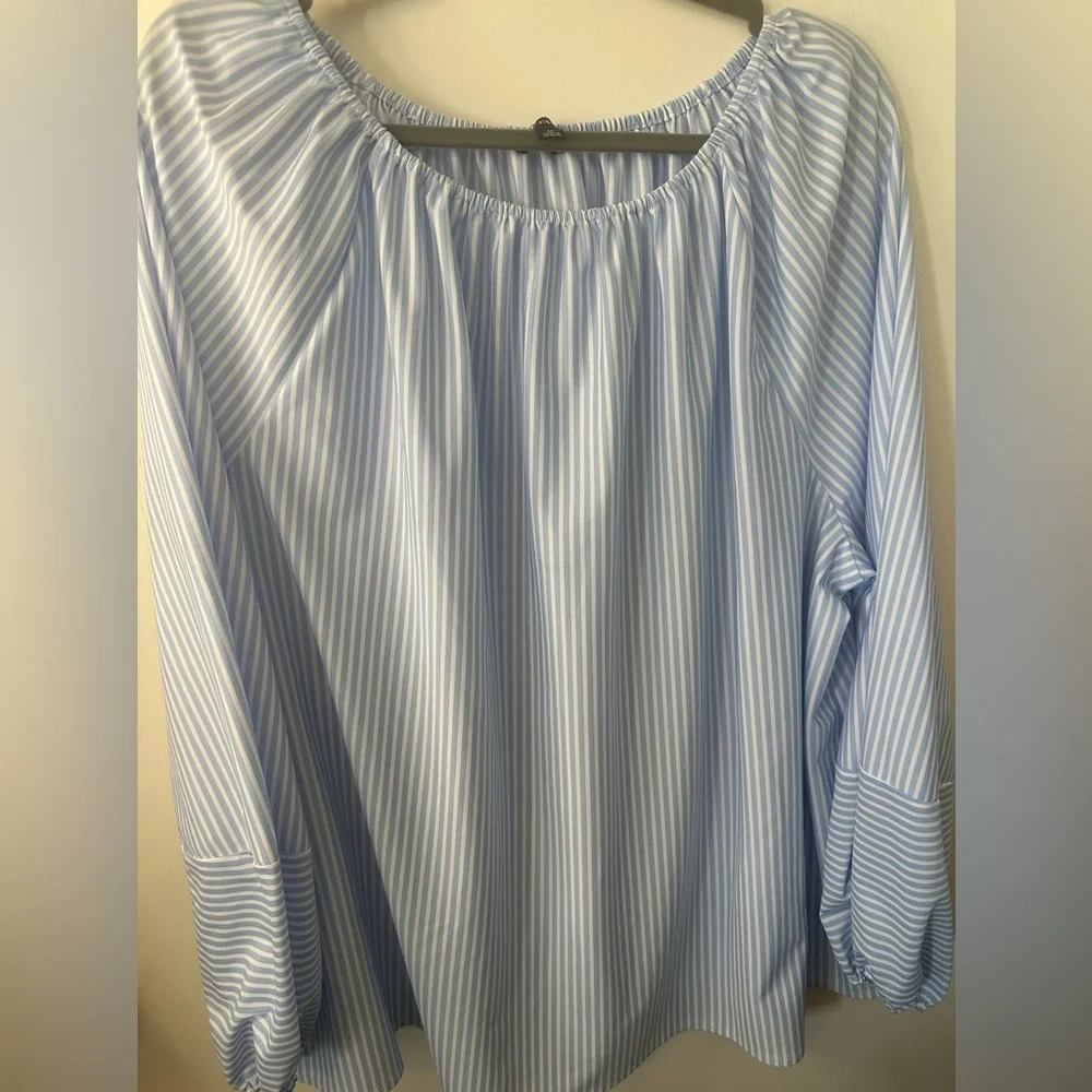 (Sold) Alfani | Blue Striped Blouse - Picture 2 of 7
